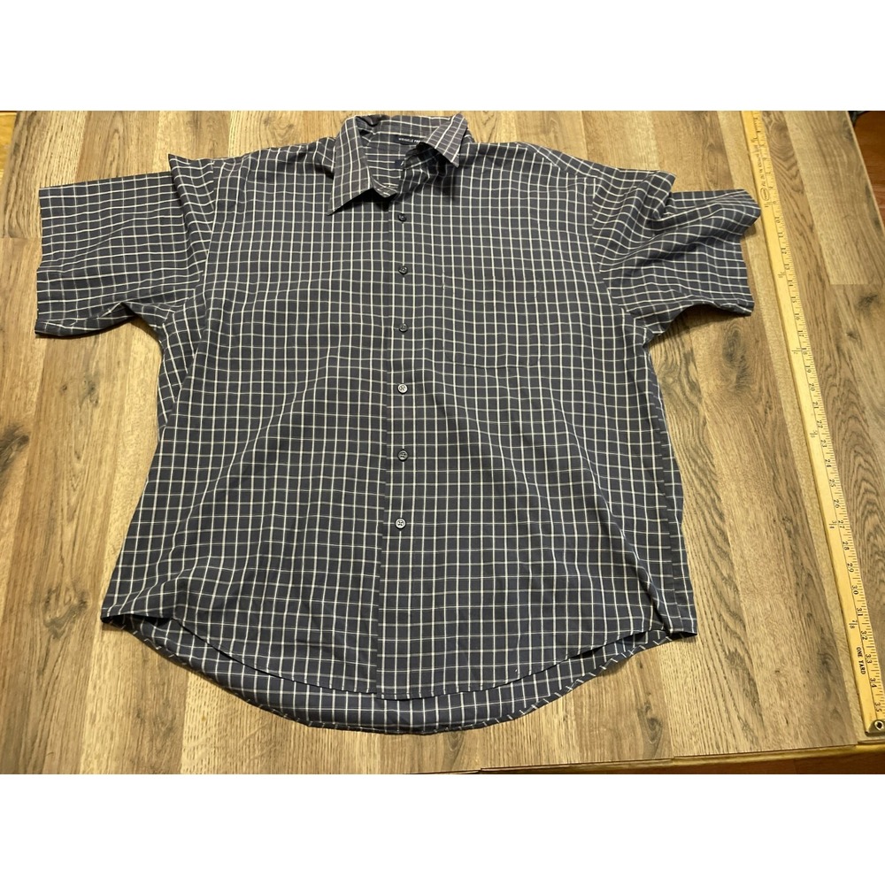 Arrow Shirt, Men's XL, Grey White, Check, Short Sleeve Button Up, Wrinkle Free